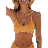 CUPSHE Bikini Top for Women Bathing Suit Criss Cross Self Tie Spaghetti Straps V Neck