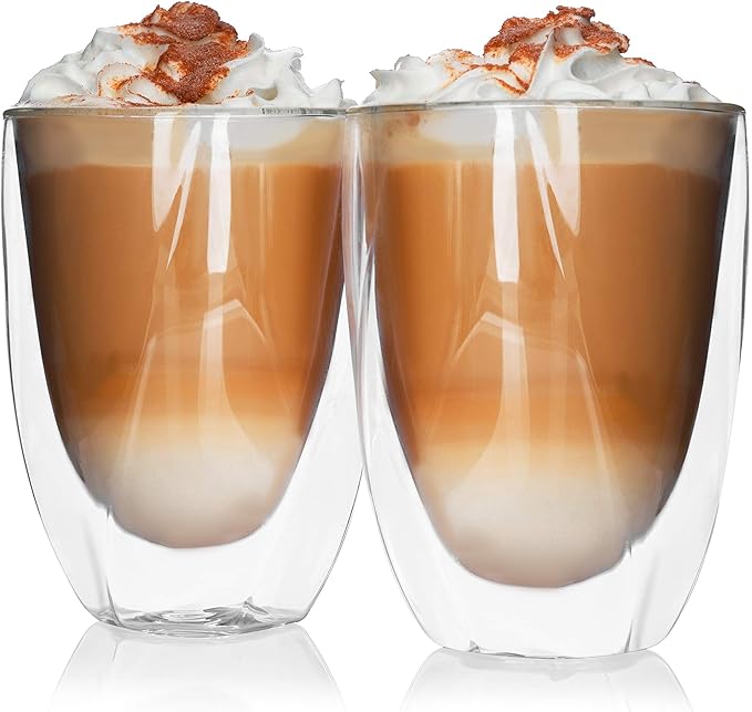 LIVIVO Set of 2 Double Wall 'Twist' Coffee Mugs Insulated Double