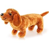 ZJoey Dachshund Dog Plush Stuffed Animal Sausage Dog Soft 3D Pom Plush for Girls Birthday Xmas Bedtime Gift Bed Rest Chair Bolster Nursery Decoration (Tan)