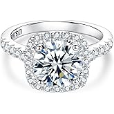 Catfoony 3.45cttw Halo Moissanite Engagement Rings D Color VVS1 Round Cut Lab Created Diamond 14K White Gold Plated 925 Sterling Silver Anniversary Wedding Promise Ring for Women