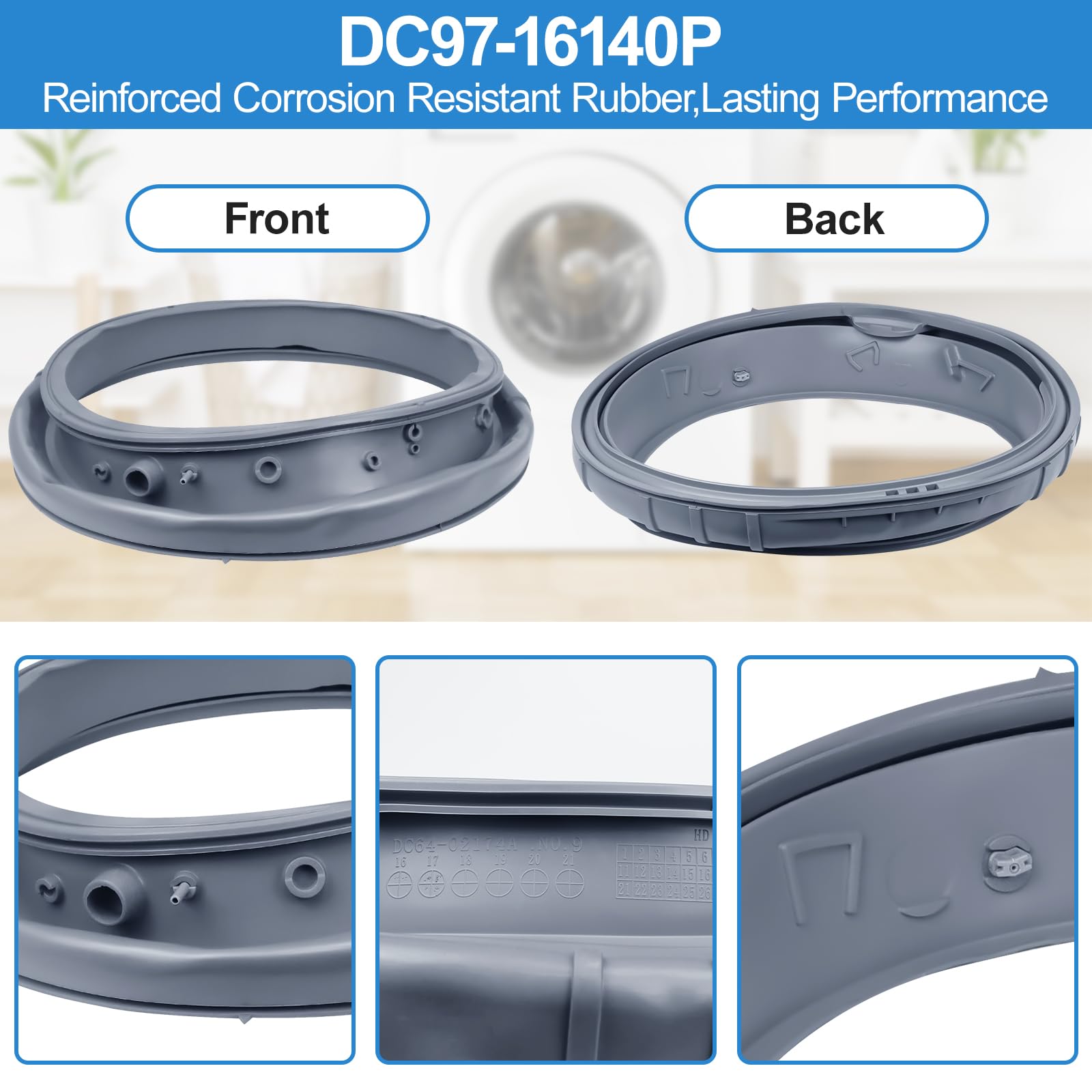 Upgraded DC97-16140P Washer Door Seal Compatible with Samsung Washer Seal Replacement Parts,DC97-19755A Washer Door Boot WF45M5500AZ/A5, WF45M5500AP/A5, WF45K6200AW/A2, WF45N5300AW/US Door Seal Gasket