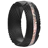 NUNCAD 8mm Damascus Rings for Men Opal Inlay Black
