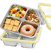 FRUIID Stainless Steel Snack Containers, 4 Compartment Metal Bento Box with Lids Airtight, Reusable Snackle Boxes Meal Prep Lunch Container Leakproof Food Storage for Travel, Picnics, Work