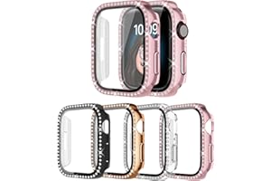 SHENOU 4 Pack Bling Case for Apple Watch SE 3/SE 2/SE/6/5/4 40mmm, Glitter Rhinestone Diamonds Protective Case with Tempered Glass Screen Protector Replacement Cover for iWatch 2025 (3nd Gen) SE 40mm Women