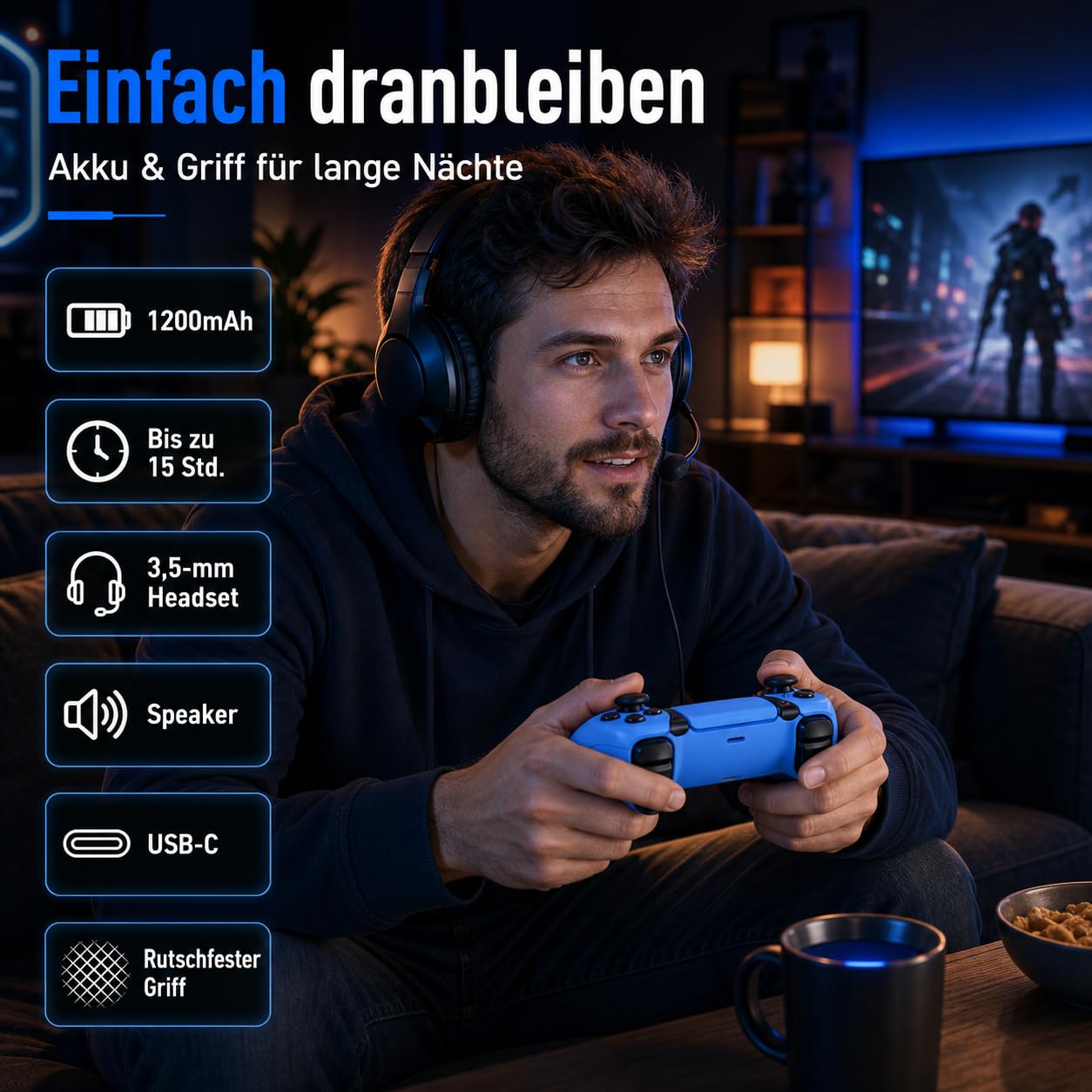 Wireless für PS4 Controller,Programmierbaren Tasten Turbo,ALPS-Sticks Blau 6