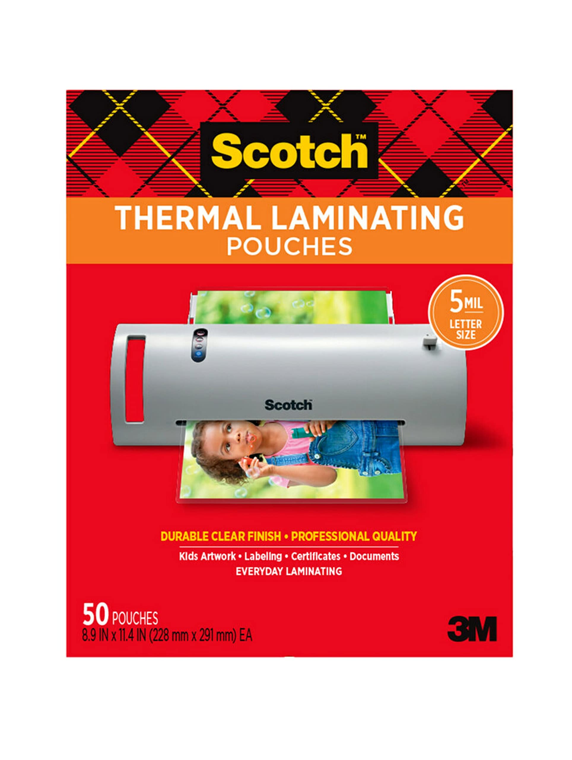 Scotch Thermal Laminating Pouches Premium Quality, 5 Mil Thick for Extra Protection, 50 Pack Letter Size Laminating Sheets, Our Most Durable Lamination Pouch, 8.9 x 11.4 inches, Clear