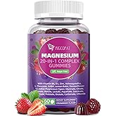 Migcopat Magnesium Complex 20 in 1 Magnesium Gummies with Glycinate Citrate Malate Taurate - Ashwagandha, L-Theanine, D3&amp;Zinc for Relaxation, Sleep, Muscle&amp;Heart Support, Strawberry, 60 Cts