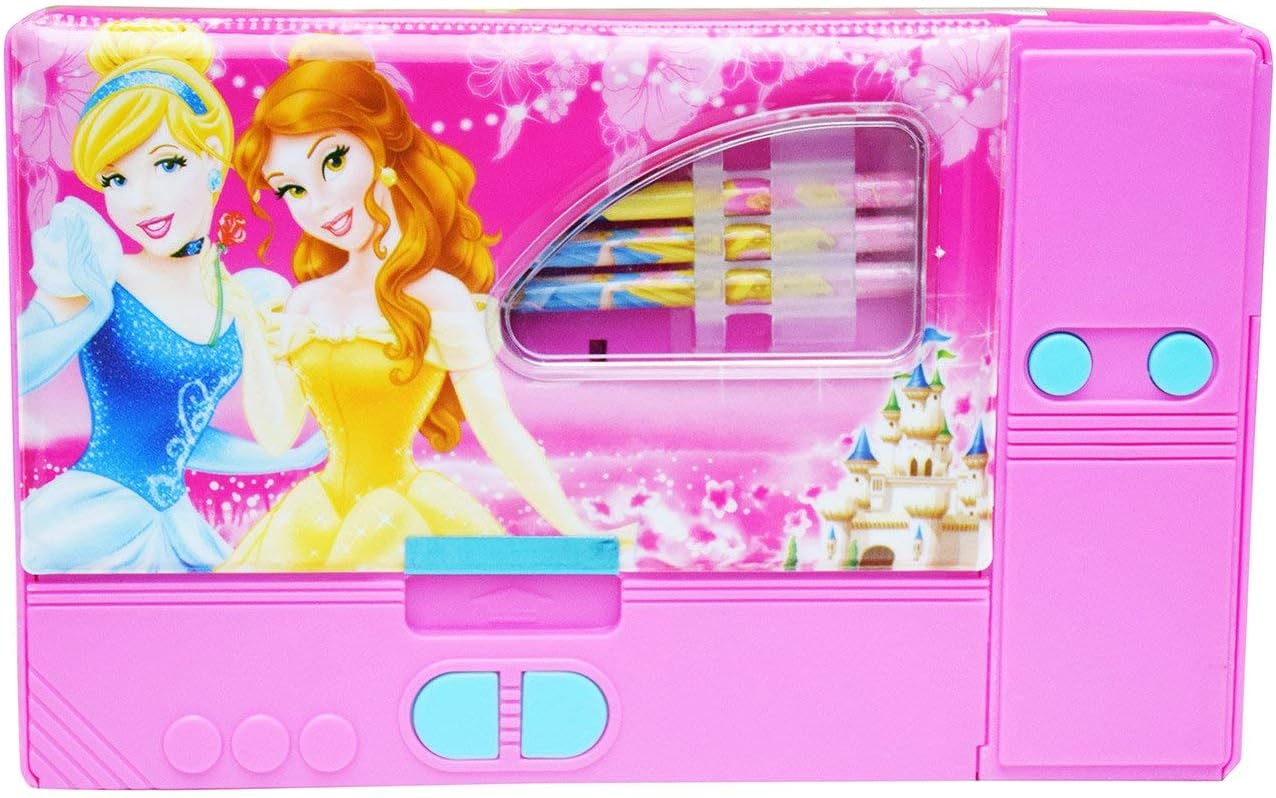 FRESCORR Multipurpose Barbie Design Jumbo Dual Side Magnetic Multi-Functional Pencil Box with 3 Pencils and Key Chain for Kids (Pink)(Key Chain and Pencils are not Included)