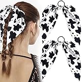 YALOJE 2pcs Cow Print Hair Band, Elastic Elastic Hair Tie Ropes, Non-Slip Bow Hair Scarf Scrunchies for Women, Bowknot Ponytail Holder Hair Accessories for Thick, Long, Curly Hair