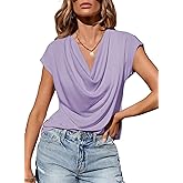 EVALESS Fashion 2026 Cowl Neck Tops for Women Dressy Casual Short Sleeve Shirts Summer Clothes Outfits