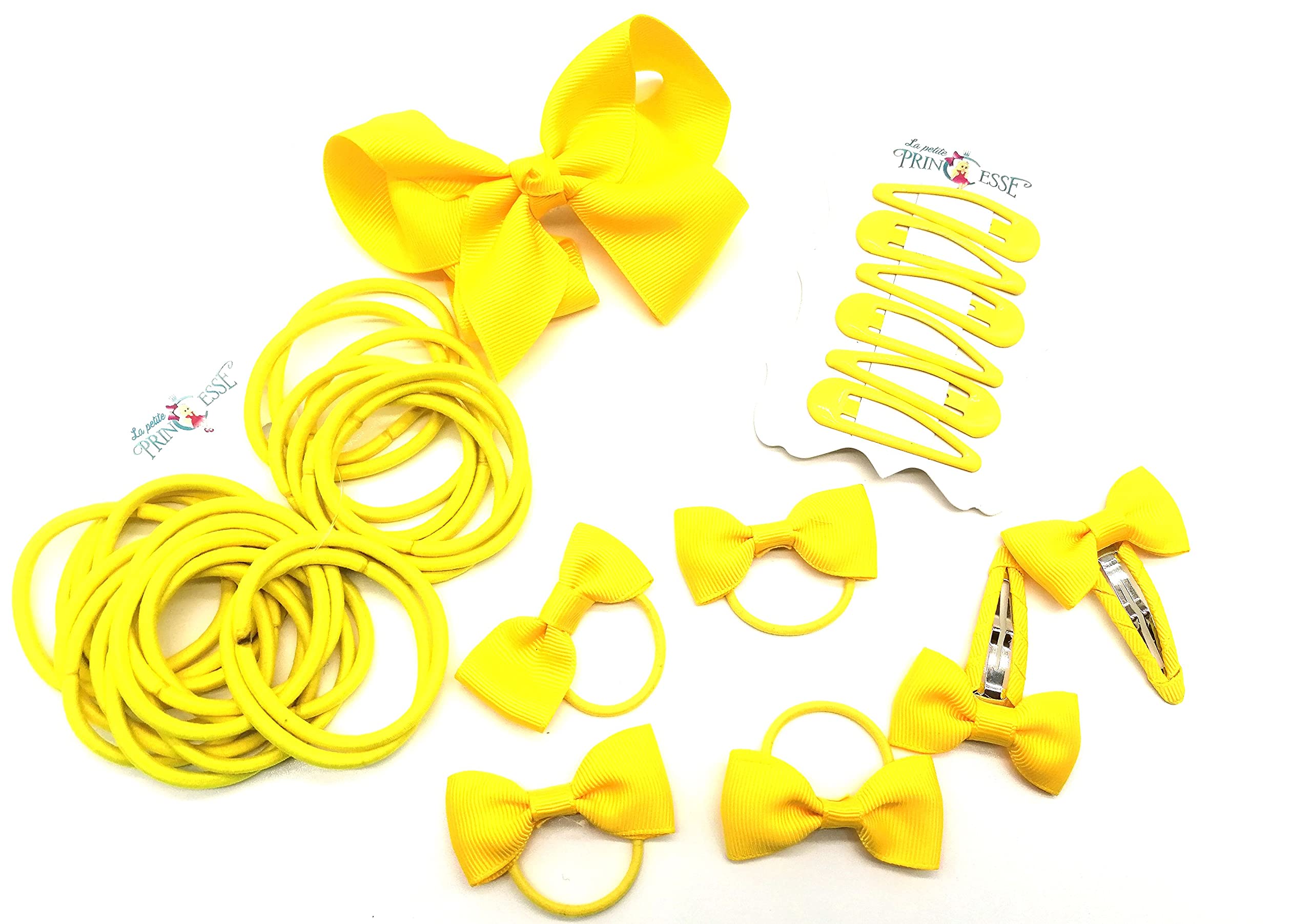 35 Pieces Hair Accessory School Ribbon Style Bow Bobbles Hair Clips Bows and Elastics Bands (Yellow)