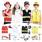Dress Up Costumes for Play, 27Pcs Kids Role Play Dress Up Toys Set with Fireman, Police, Doctor, Construction Engineer Costume, Toddler Clothes for Halloween Party Gift for 3-7 Years Old