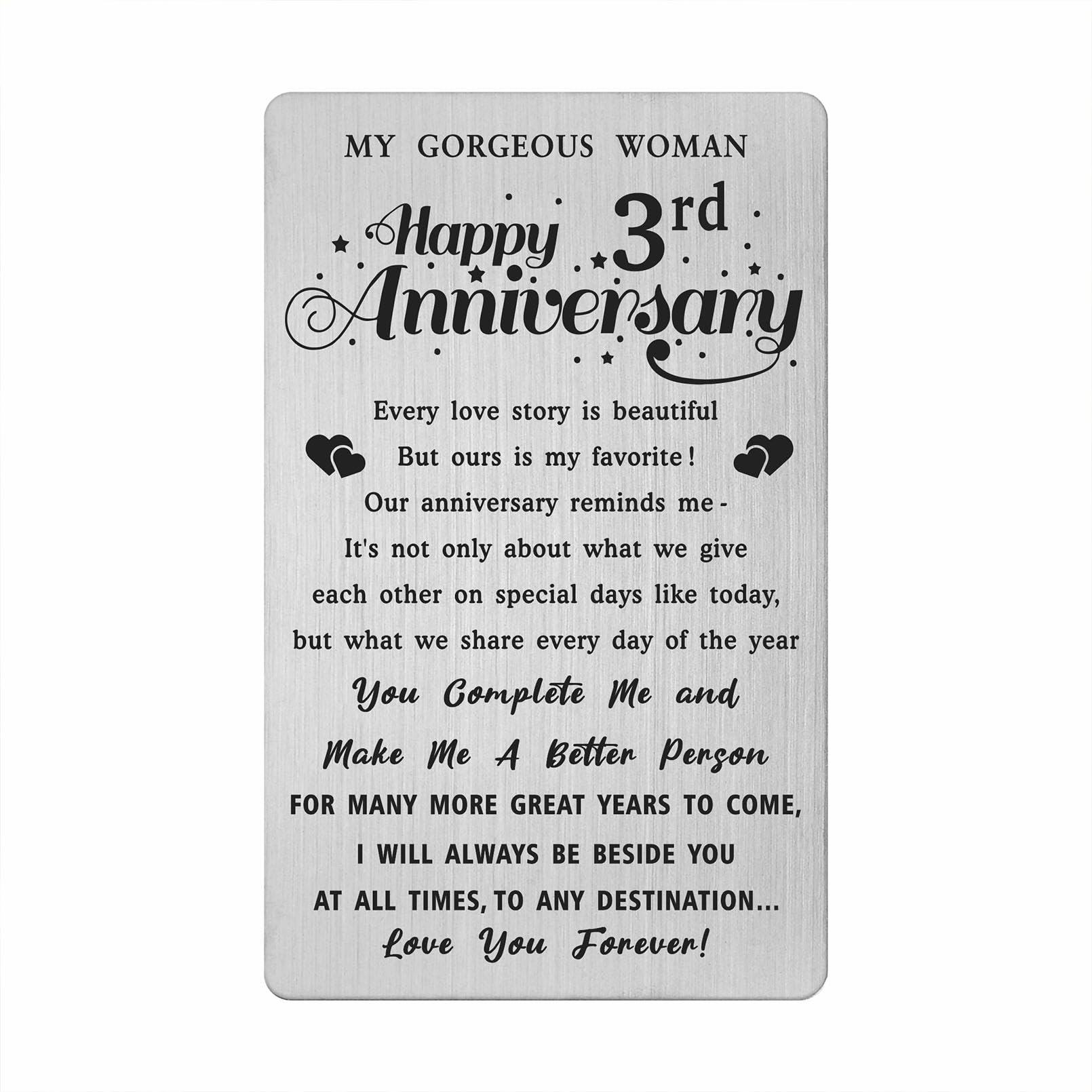 3rd Wedding Anniversary Card Gifts for Her Wife, 3 Year Anniversary Card for Her, Happy 3rd Anniversary Card for Wife Girlfriend, Woman 3 Year Anniversary Engraved Wallet Card