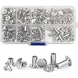 90 Sets Chicago Screws Assorted Kit, 6 Sizes of Round Flat Head Leather Rivets Metal Screw Studs for DIY Leather Craft and Bo