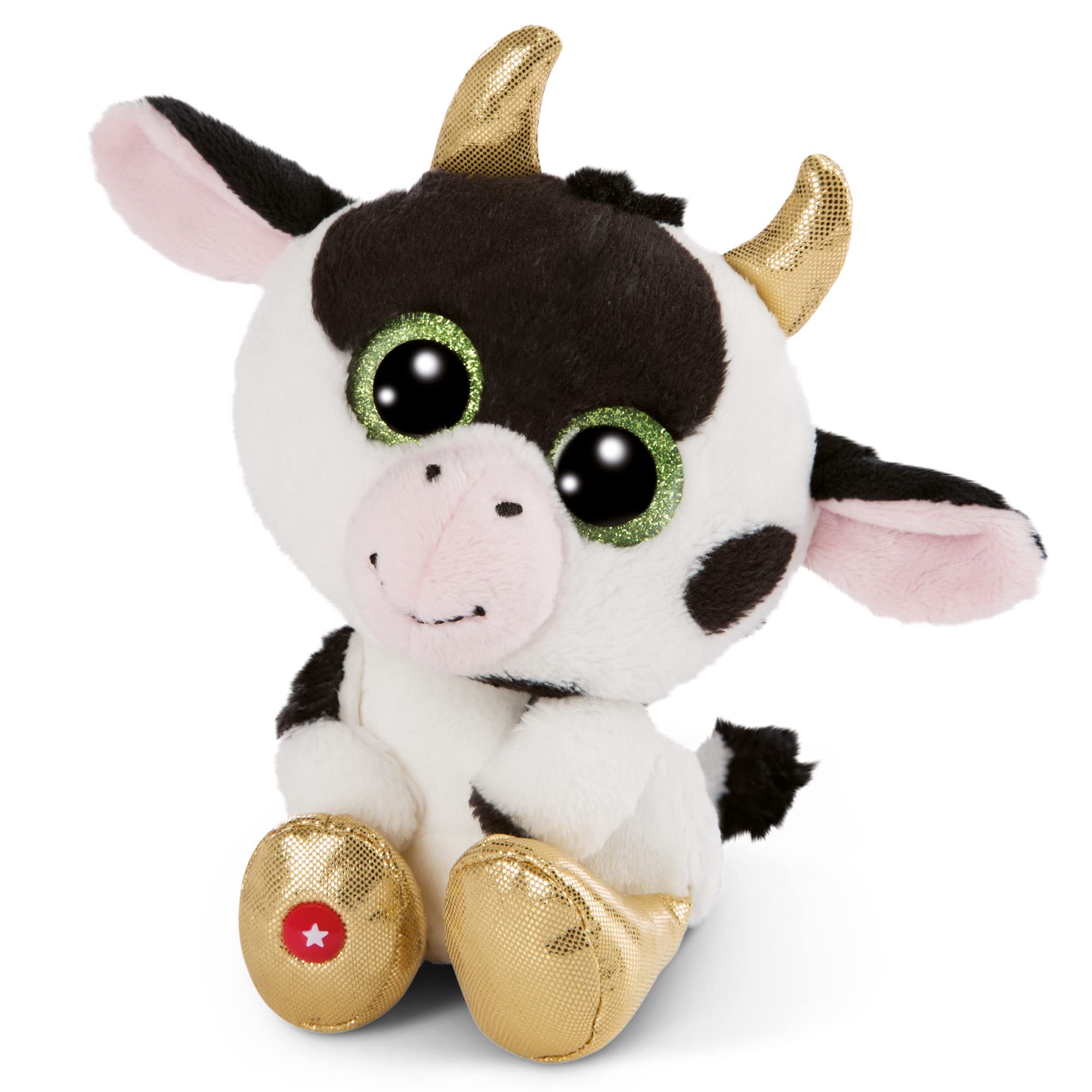 NICI 47668 Esel Original – Glubschis Cow Moolon 25cm – Stuffed Animal with Big, Glittery Eyes – Fluffy Soft Cuddly Toy Lovers, White, 25 cm