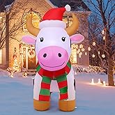 COMIN 5.9 FT Christmas Inflatables Outdoor Decorations Inflatable Cow with LEDs,Quick Blow Up with Built-in LEDs for Yard Party Lawn Decor