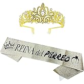 Gold Tiara and Sash Costume Gift Set Party Princess Crown Dance Contest Bridal Shower Bachelorette Wedding Accessories