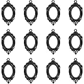 uxcell 12 Pcs Pendant Trays Kit, 20mm Oval Blank Bezel Pendant Tray Base Connector Settings for Photo Charm Jewelry Making DIY Crafts, Black (Hollow Lace)