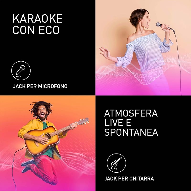 SC-BMAX10E-K Altoparlante Portatile per Feste con Bluetooth, Luci Integrate, 150W, USB, Ingresso Ottico per TV, Ingressi Chitarra e Microfono per Karaoke, Nero