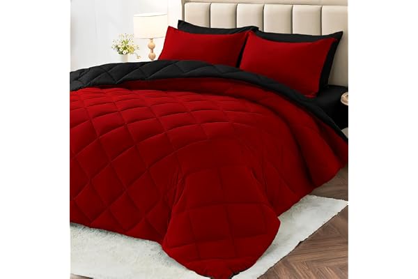 MUXHOMO 7 Pieces Queen Comforter Set, Reversible Bed in a Bag Queen Size, All Season Queen Bedding Set with Comforter, Flat S