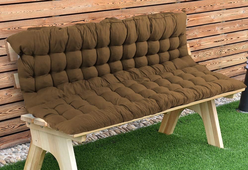 AMZ Soft and Rich Look Poly Cotton Quilted Patio Bench Cushion for Garden and Outdoor (Set of 1) (60 x 38 Inches; Brown)