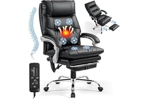 MVPIPI Massage Office Chair with Foot Rest, 400 LBS Ergonomic Executive Chair, High Back Reclining Leather Desk Chair with 135° Recline, 6-Point Vibration and Heat, Plush