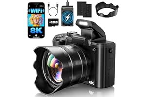 XNSIAKXA 8K Digital Cameras for Photography Autofocus 88MP WiFi Professional 16X Digital Zoom Photography Camera with Dual-Lens for YouTube with Lens Hood, Touch Screen, 2 Batteries & Charging Stand