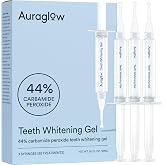 Auraglow 44% Teeth Whitening Gel for Trays, Retainers &amp; Aligners &ndash; Dentist Strength Carbamide Peroxide Whitener, 30 Treatments, 3 Syringes (5mL)