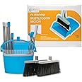 JFB Home Products BristleComb Outdoor Broom & Dustpan Set Upright, 49" Long Adjustable Broom, Long Handle, Self-Cleaning Comb & 2 Interchangeable Heads of Different Stiffness - Medium and Coarse