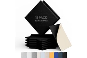 Berlai 15 Pack Acoustic Panels Self Adhesive Sound Proof Foam Panels, 12x12x0.4" High Density Sound Absorbing Panels, Square Acoustic Tiles for Recording Studio Home Theater Office Room(Black)