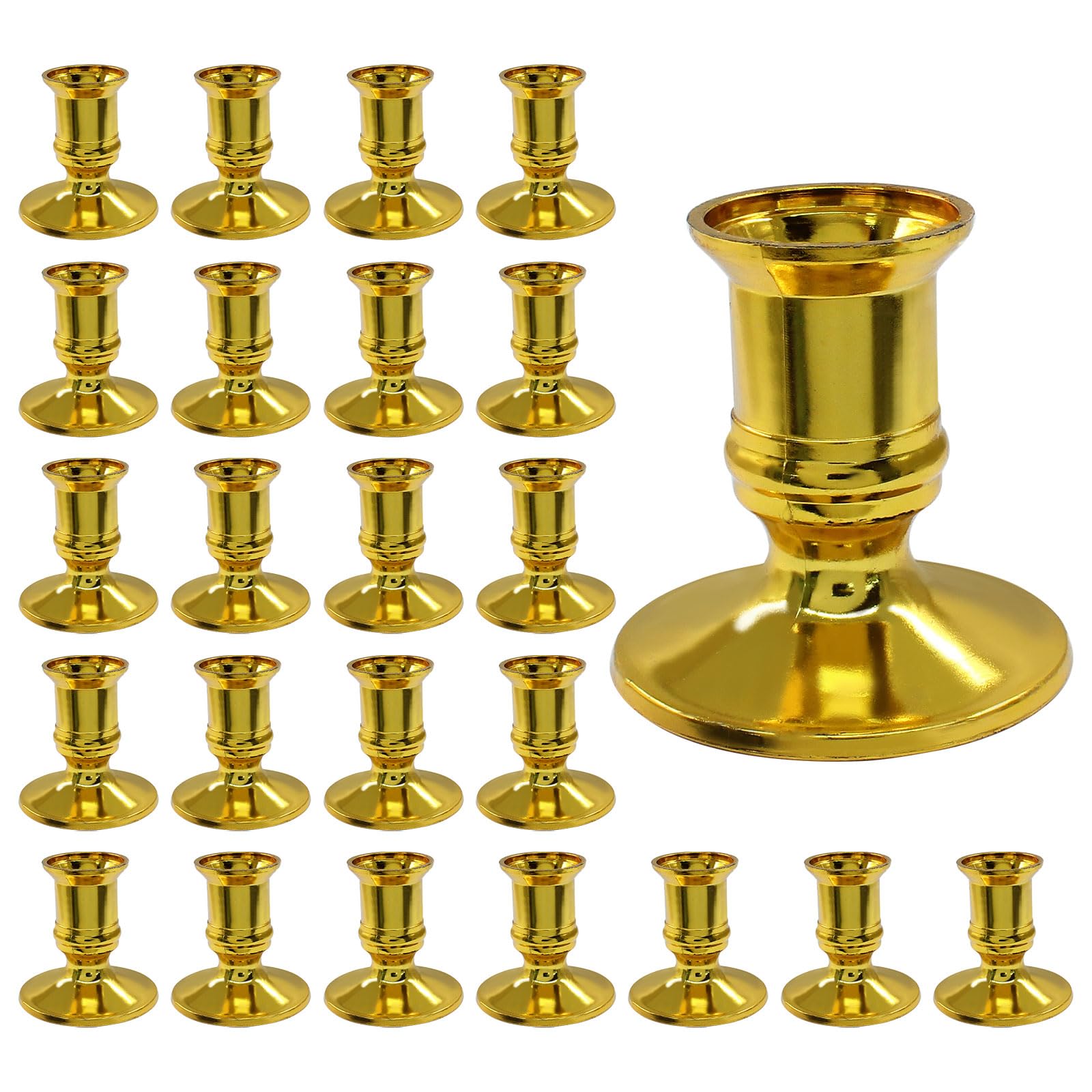 Photo 1 of Hordion 24Pcs Taper Candle Holder Gold Plastic Candlestick Holders Decorative Table Centerpiece for Wedding Candlelight Dinner Bridal Showers Party Decor