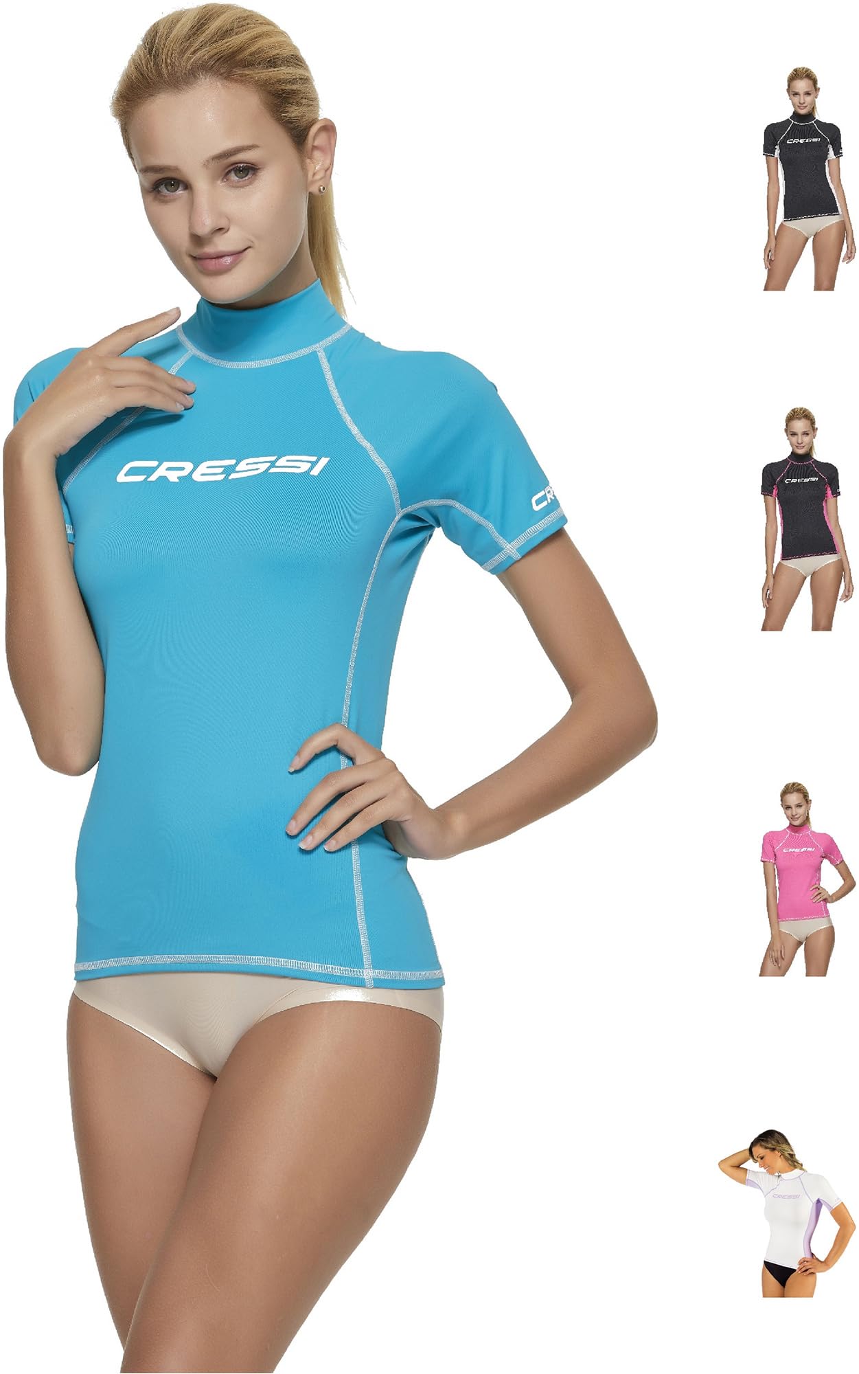 Cressi Long and Short Sleeves Rash Guard - Aquamarine, Large/Size 4