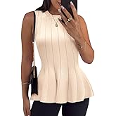 Cicy Bell Womens Pleated Peplum Tank Tops Fitted Ribbed Knit Crew Neck Blouses Summer Sweater Vest