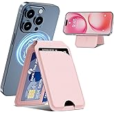 Frapkom Magnetic Wallet for iPhone, Adjustable Leather Mag-Safe Card Holder for iPhone 17/16/15/14/13/12 Series, ID Window, Card Slot, RFID Blocking (pink)