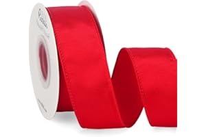 Ribbli Red Satin Wired Ribbon 1.5 Inch Red Christmas Ribbon for Gift Wrapping Wreaths Garland Tree Decoration Crafts Home Decor-Continous 20 Yards