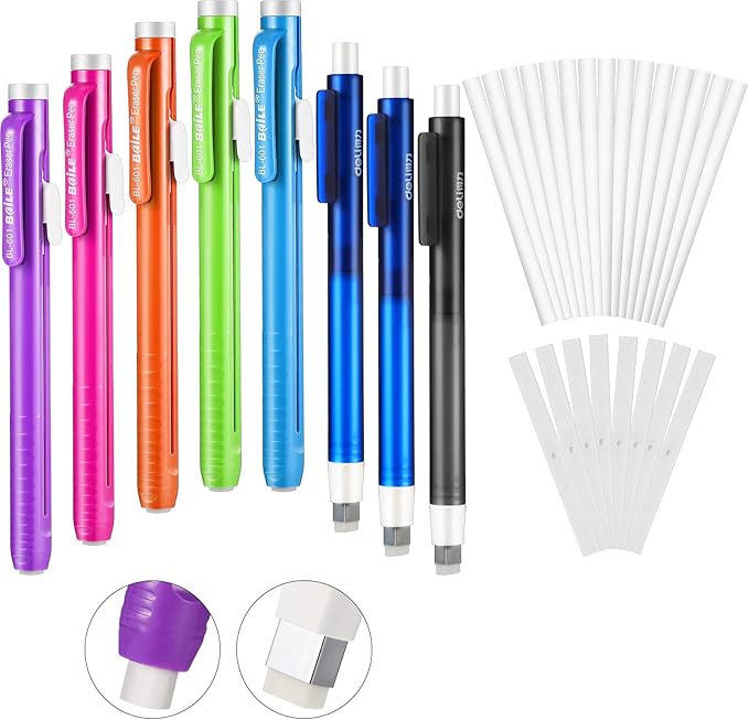 32 Pieces Retractable Click Eraser and Refills Set Include