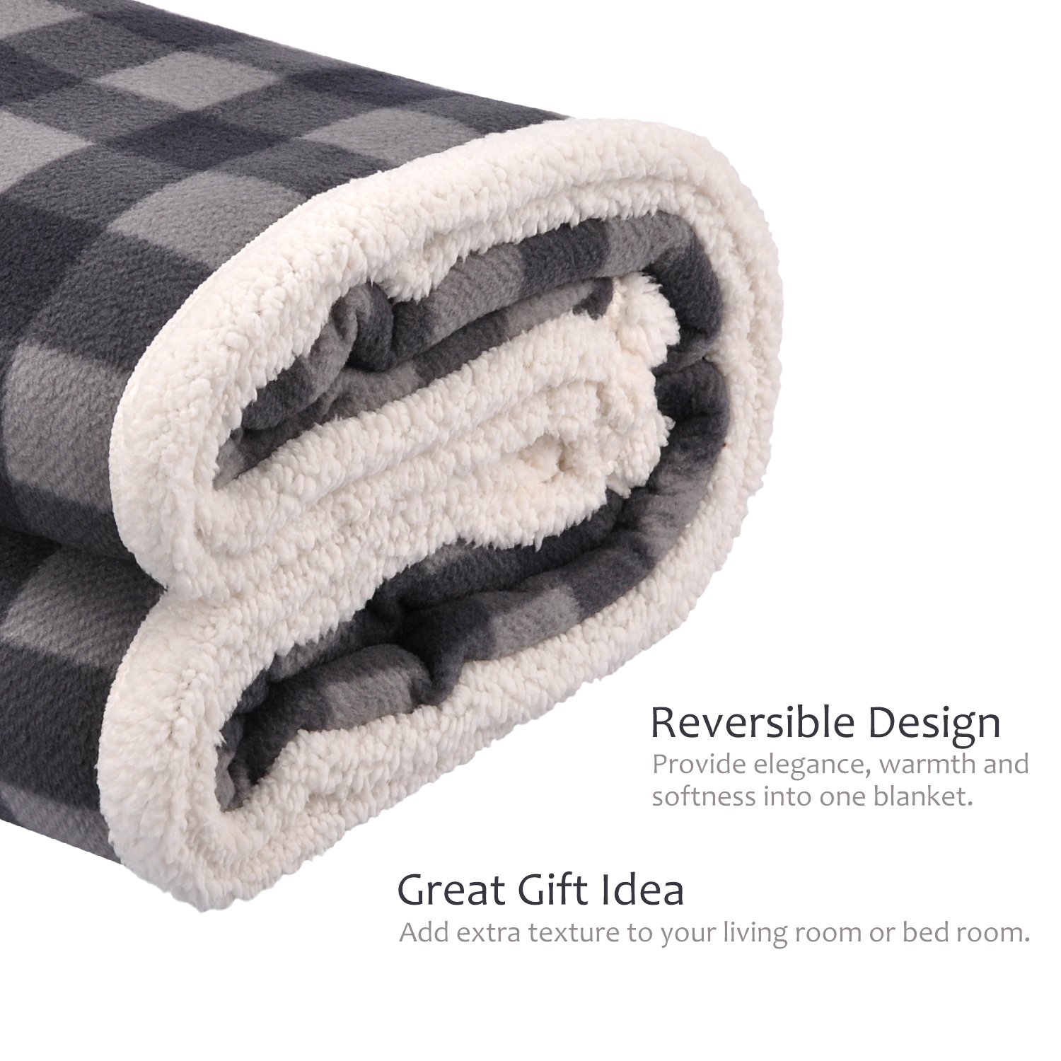 Sherpa Throw Blanket, Luxury Reversible Cozy Fleece Blanket, Warm Super Soft Comfort Caring Gift for Children and Adult, 152cm x 127cm, Black Plaid by Catalonia