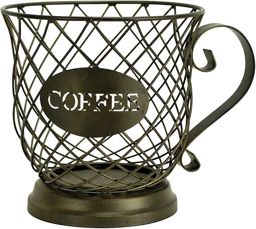 Amazon Com Decorative Cafe Cup Shaped Espresso Brown Metal Coffee Pod Storage Basket Kitchen Dining