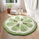 Felowaigam Fresh Summer Fruit Bathroom Rug, 23.6" x 23.6", Lime Green | Round Mat with Fun Fruit Design. Ultra-Soft Feel, Absorbent, Non-slip, Quick dry, Washable. Fits Corners, Livens up Bath.