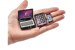 AANXUFA Dollhouse Furniture Accessories Laptop, 1/12 Scale 1/6 Scale Miniature Phone Tablet Mini Stuff Things Doll House Mini Play Set Accessories 3 Pcs(Black)