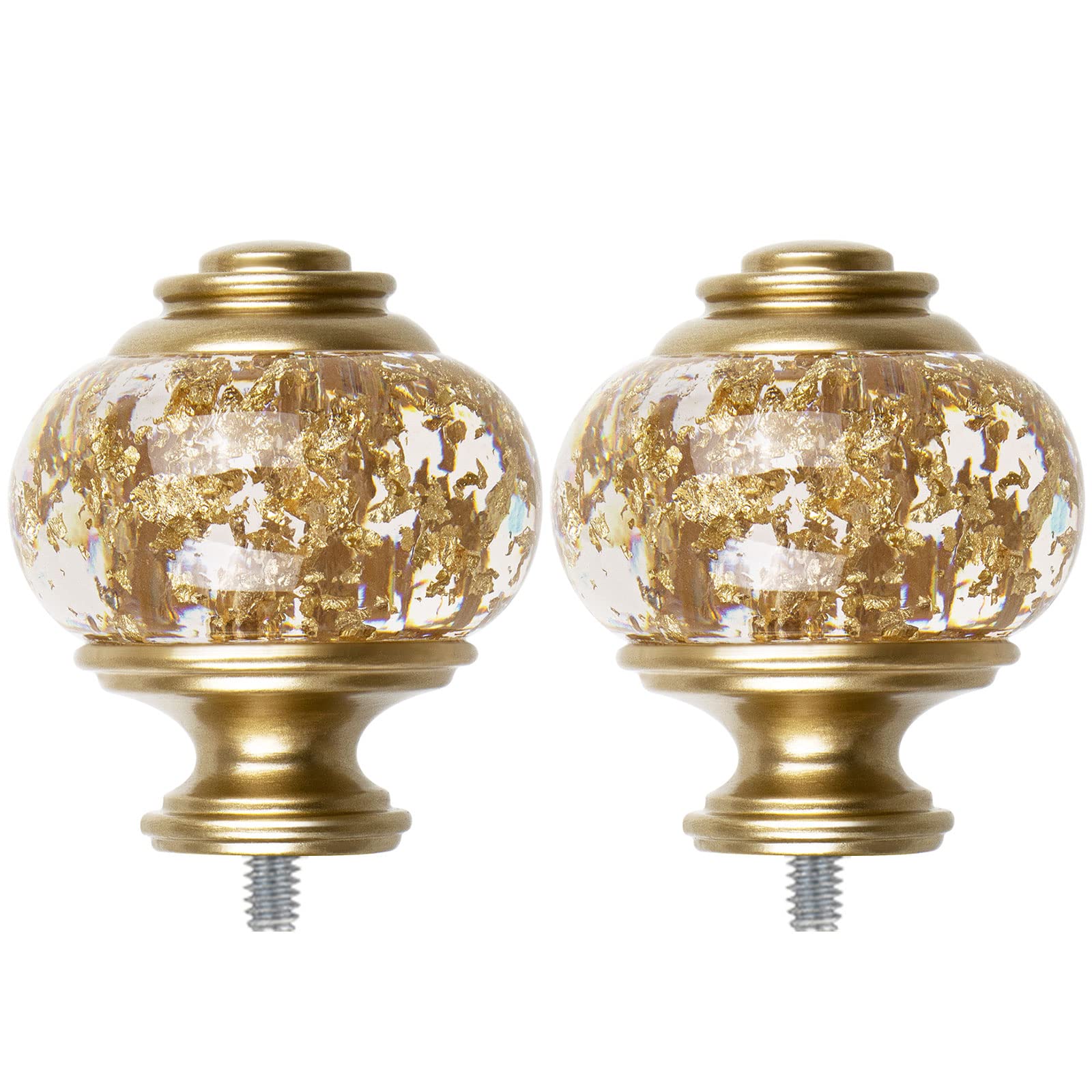 Photo 1 of USFOOK 2 Pack Window Treatment Finials for 1 or 7/8 Inch Curtain Rods, Gold Drapery Rods Replacement Finials with M6 Screws, Translucent Finials Embedded with Gold Foil