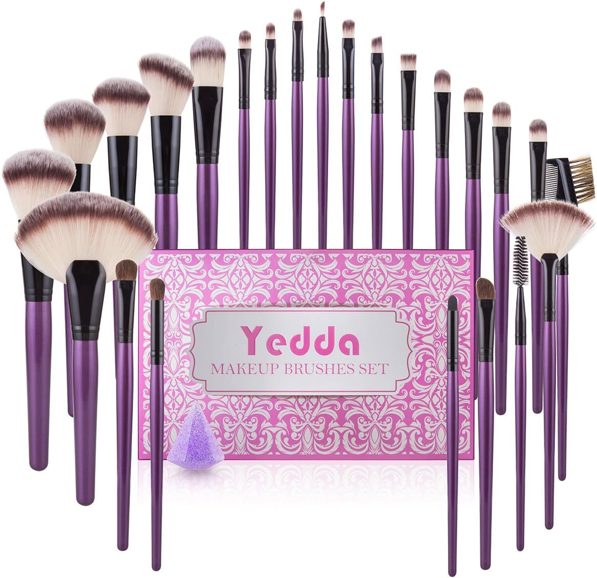 Yedda Makeup Brush Set, 24+1 Pieces Makeup Brushes Gift Set Professional for Foundation Blending Blush Concealer Eye Shadow Brush with Beauty Silicone Blender and Ideal Valentine Day Box