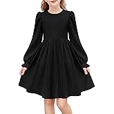 Arshiner Girls Knit Dresses Puff Long Sleeve Fall Winter Casual Holiday Sweater Dress with Pockets