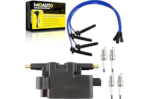 MOAUTO Set of 1 Ignition Coils Pack UF240 & 4 PCS Iridium Spark Plugs with Wire Set Compatible with Subaru Forester Outback Subaru Legacy Impreza - H4 2.5L