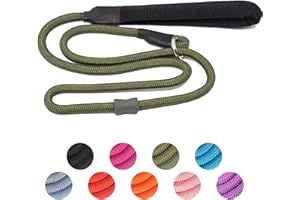 AAUFILUX Strong Slip Rope Dog Training Leash (4ft) - Heavy Duty Durable Braided Nylon Lead with Rubber Stopper & Padded Handle, Large Medium Small Dogs Durable No Pull Walk Leash (Army Green, 1/2" x 4ft)