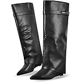 LISHAN Women's Wedge Boots Pointy Toe Slouchy High Heels