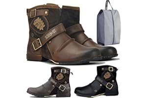 Moto Boots for Men Ankle Boots Fashion Zipper-up Leather Boots Casual Shoes Waterproof Motorcycle Boots Western Boots Plus Si