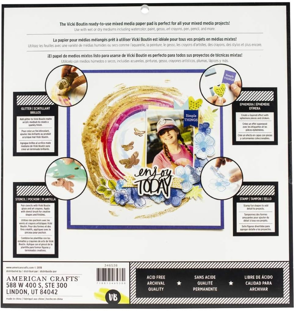 American Crafts Vicki Boutin Mixed Media Backgrounds Paper 12"X12" 36/Pkg-