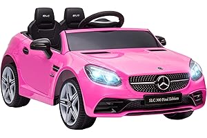 Aosom Mercedes SLC 300 Licensed Kids Electric Car with Remote Control, 12V Battery Powered Kids Ride on Car with Music, Lights, Suspension for 3-6 Years Old, Pink