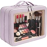 idoltimes Clear Makeup Bag,Large Toiletry Case for Women,PU Leather Travel Cosmetic Bag,Detachable Makeup Case,Double Compartment Make up Organizer